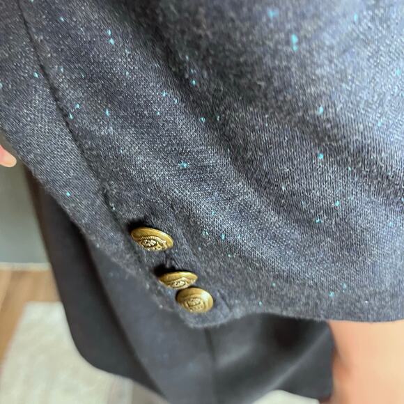 Talbots Flecked Knit Shift Dress XL Brass Look Buttons Mock Neck Preppy Office - Picture 5 of 6